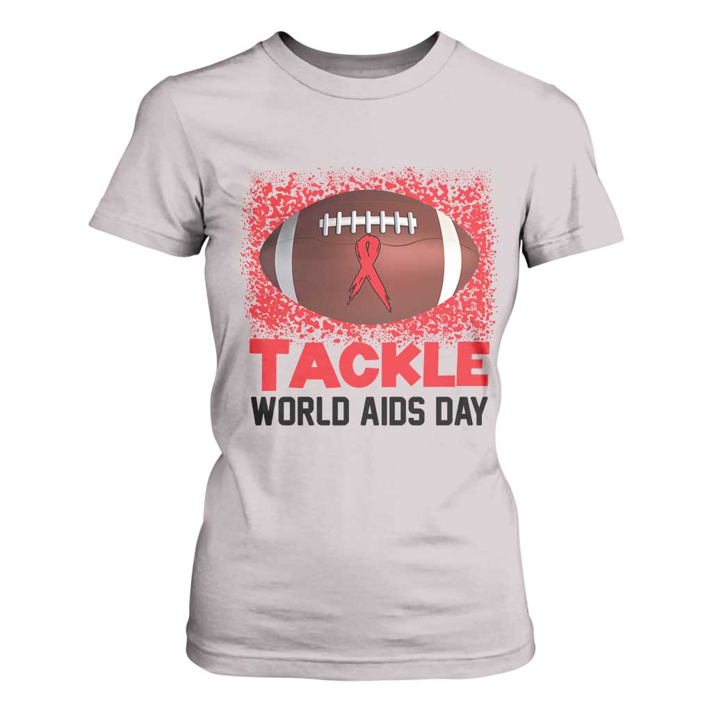 Tackle World AIDS Day T Shirt For Women Football HIV Awareness Red Ribbon TS12 Ice Gray Print Your Wear