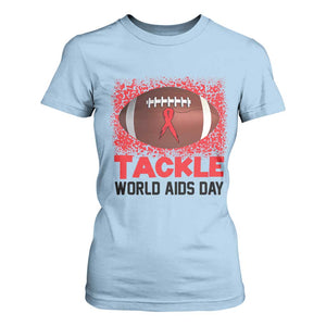 Tackle World AIDS Day T Shirt For Women Football HIV Awareness Red Ribbon TS12 Light Blue Print Your Wear