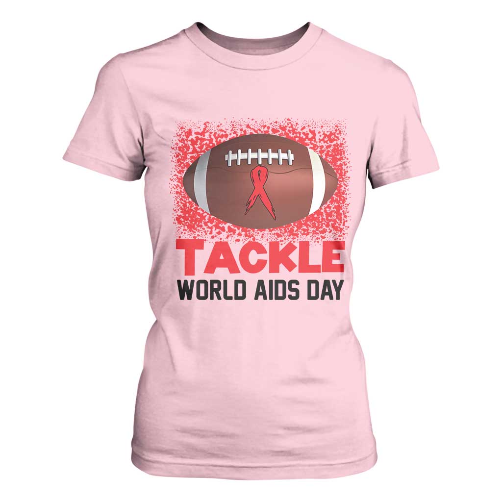 Tackle World AIDS Day T Shirt For Women Football HIV Awareness Red Ribbon TS12 Light Pink Print Your Wear