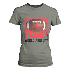 Tackle World AIDS Day T Shirt For Women Football HIV Awareness Red Ribbon TS12 Military Green Print Your Wear