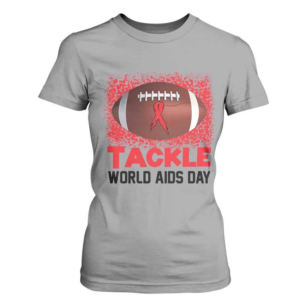 Tackle World AIDS Day T Shirt For Women Football HIV Awareness Red Ribbon TS12 Sport Gray Print Your Wear