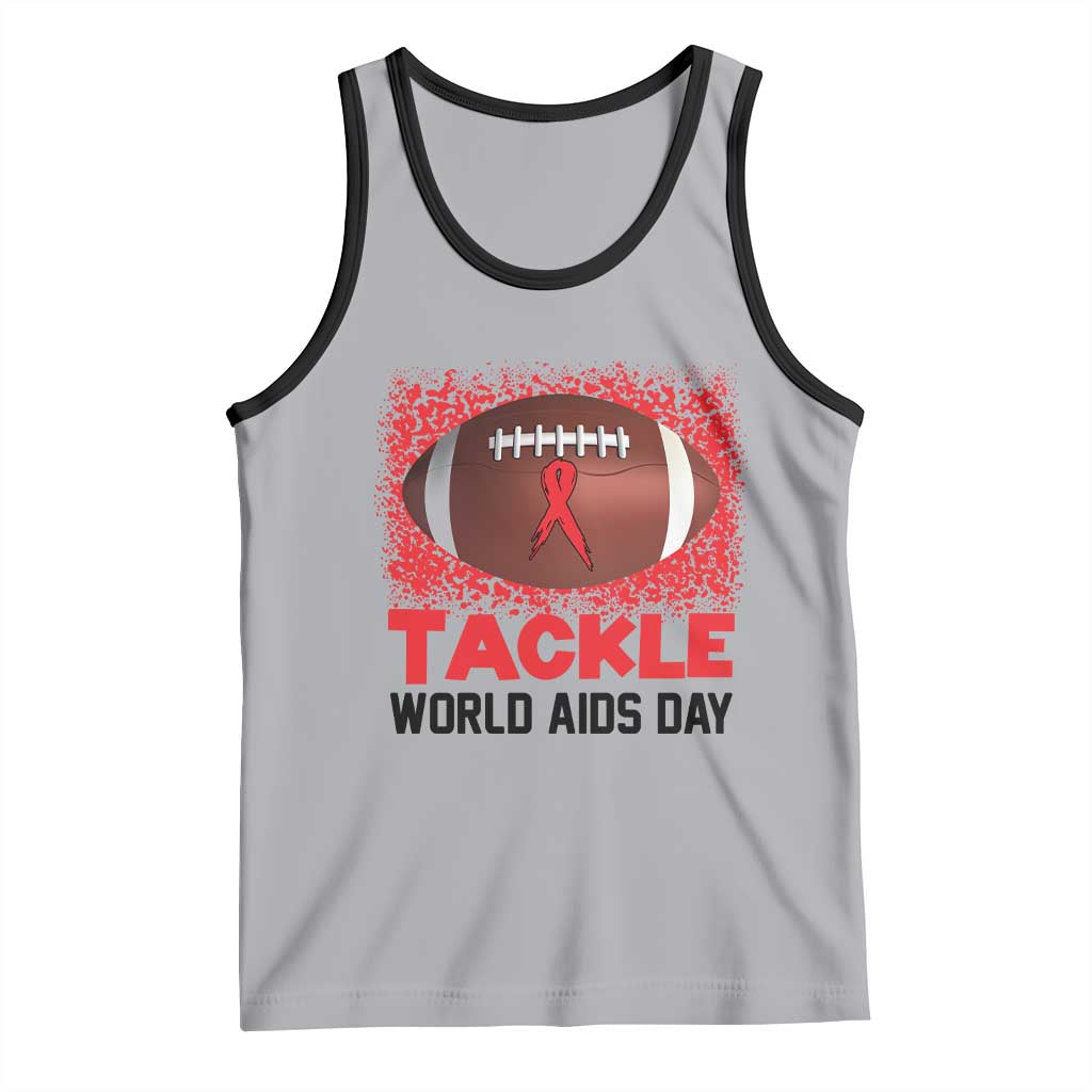 Tackle World AIDS Day Tank Top Football HIV Awareness Red Ribbon TS12 Athletic Heather Black Print Your Wear