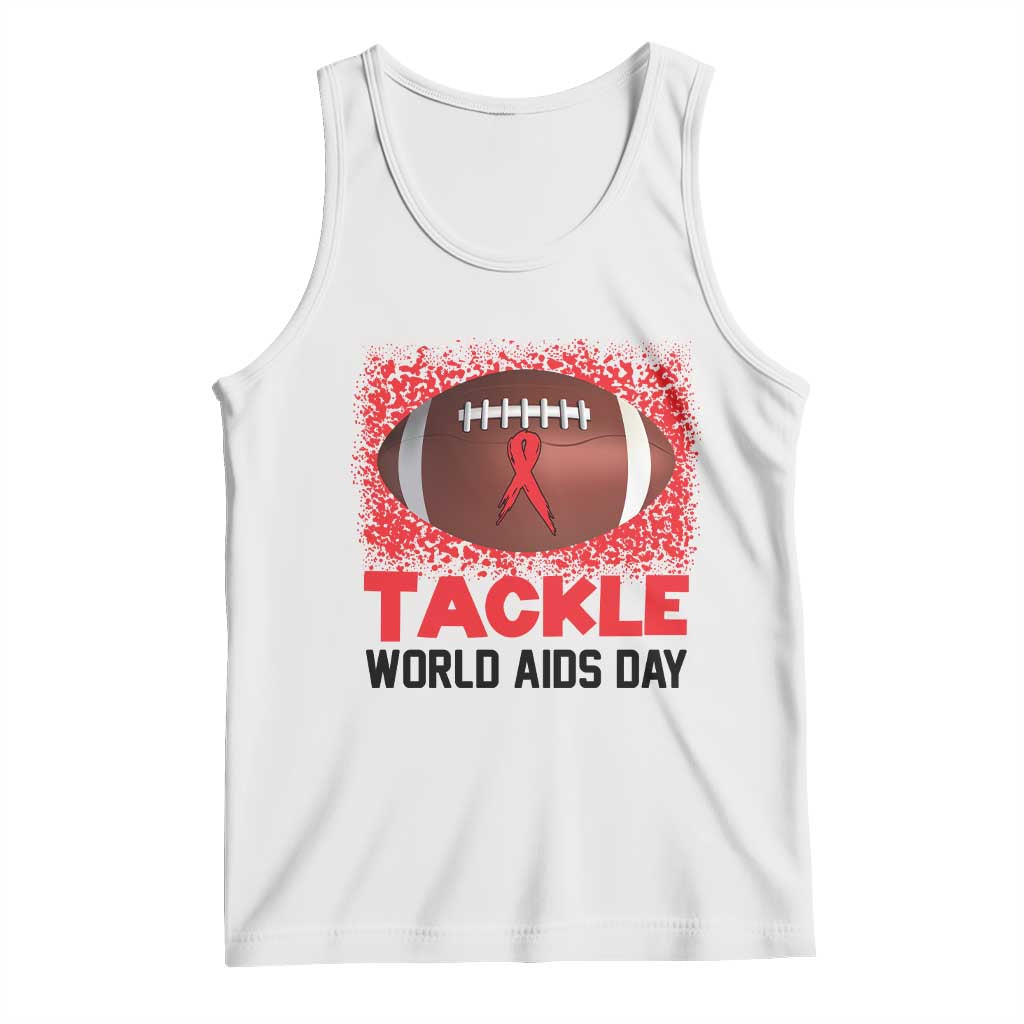 Tackle World AIDS Day Tank Top Football HIV Awareness Red Ribbon TS12 White Print Your Wear