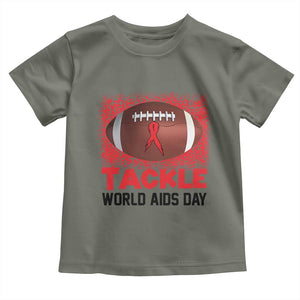 Tackle World AIDS Day Toddler T Shirt Football HIV Awareness Red Ribbon TS12 Military Green Print Your Wear