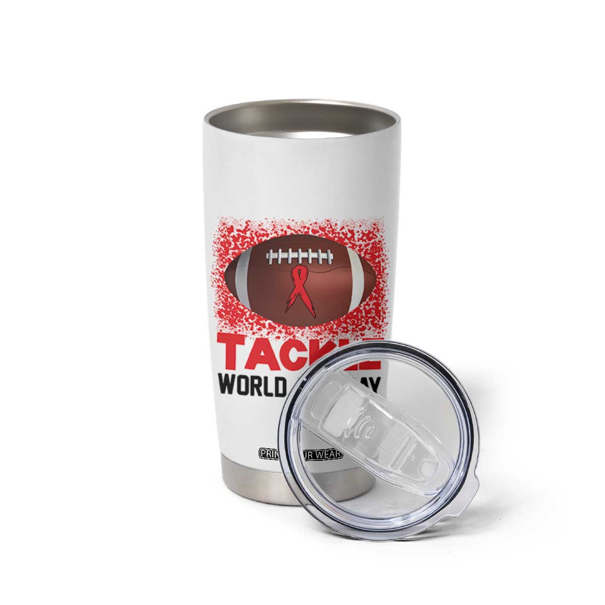 Tackle World AIDS Day Tumbler Cup Football HIV Awareness Red Ribbon TS12 Print Your Wear