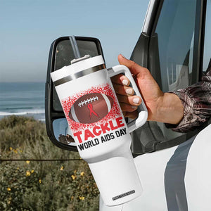 Tackle World AIDS Day Tumbler With Handle Football HIV Awareness Red Ribbon TS12 Print Your Wear