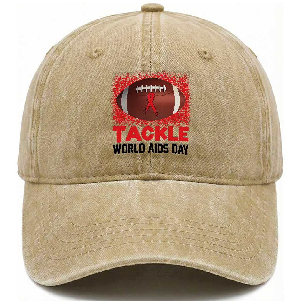 Tackle World AIDS Day Washed Cotton Baseball Cap Football HIV Awareness Red Ribbon TS12 Print Your Wear