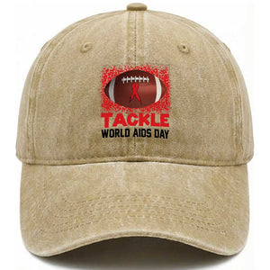 Tackle World AIDS Day Washed Cotton Baseball Cap Football HIV Awareness Red Ribbon TS12 Print Your Wear