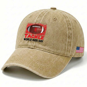 Tackle World AIDS Day Washed Cotton Baseball Cap Football HIV Awareness Red Ribbon TS12 Print Your Wear