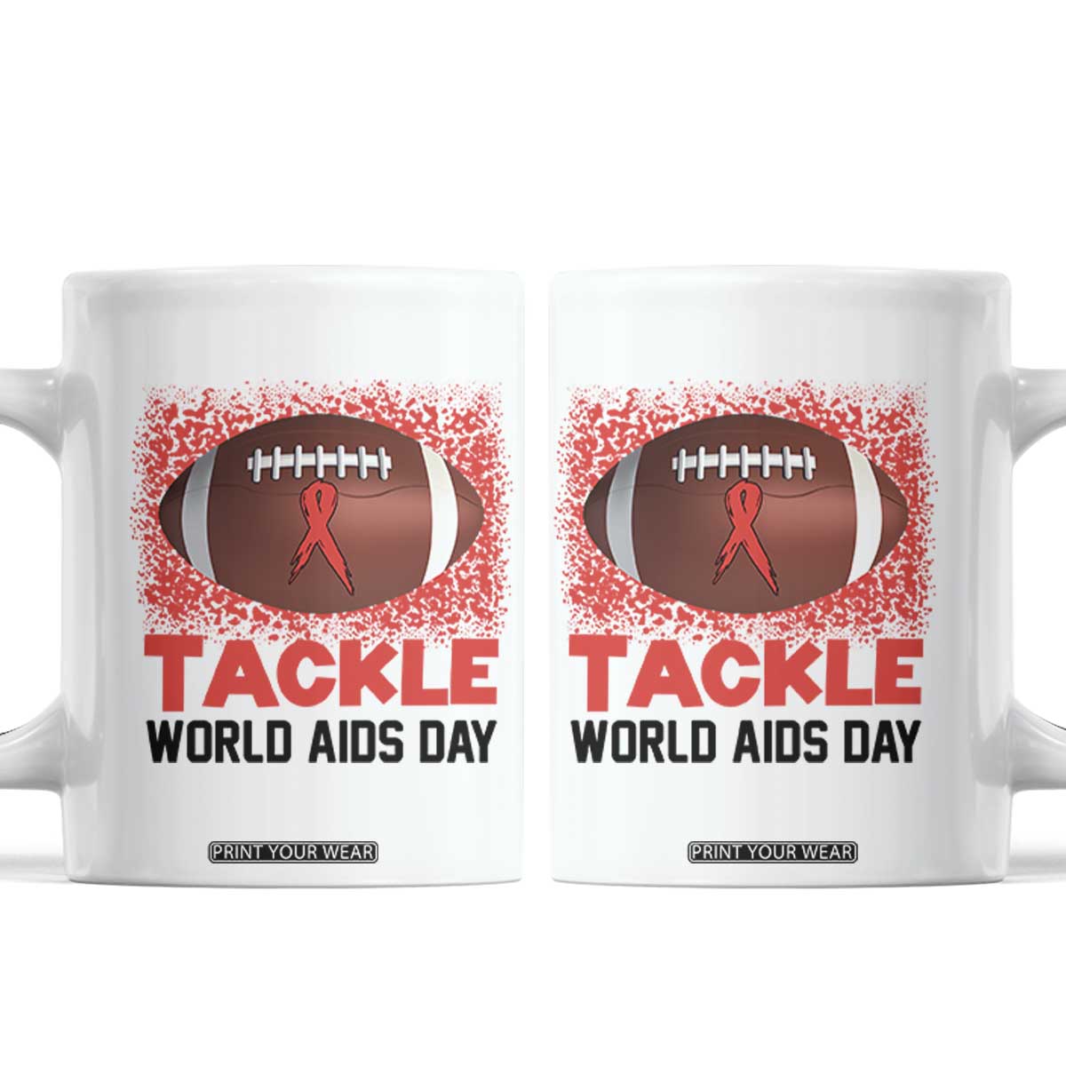 Tackle World AIDS Day Coffee Mug Football HIV Awareness Red Ribbon TS12 White Print Your Wear