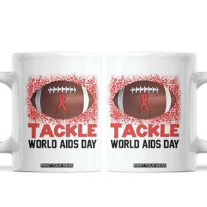 Tackle World AIDS Day Coffee Mug Football HIV Awareness Red Ribbon TS12 White Print Your Wear