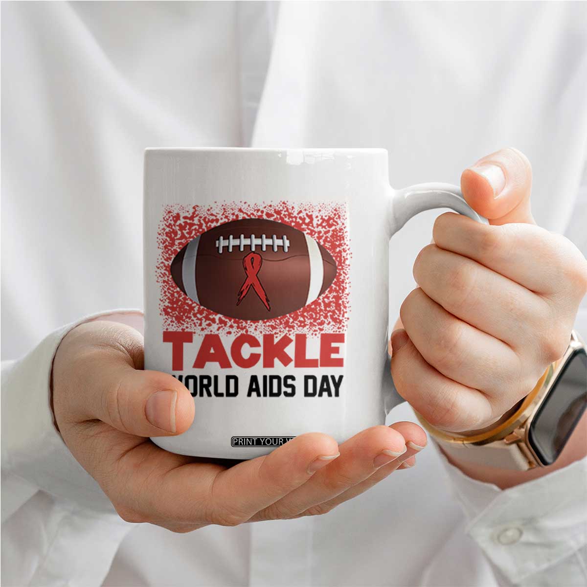 Tackle World AIDS Day Coffee Mug Football HIV Awareness Red Ribbon TS12 Print Your Wear