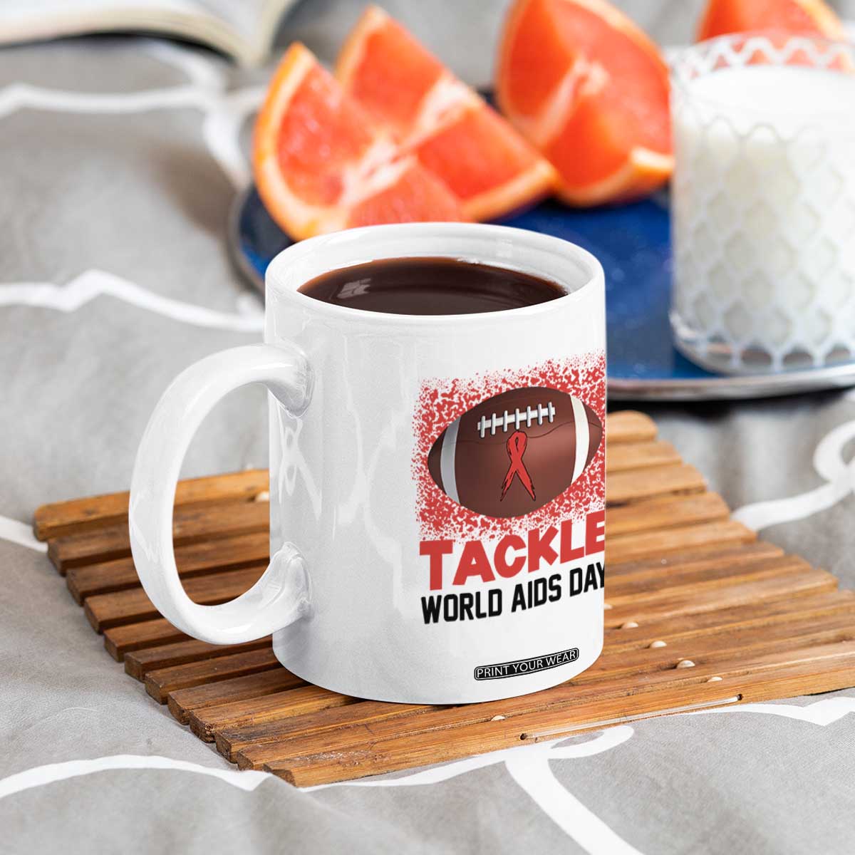 Tackle World AIDS Day Coffee Mug Football HIV Awareness Red Ribbon TS12 Print Your Wear