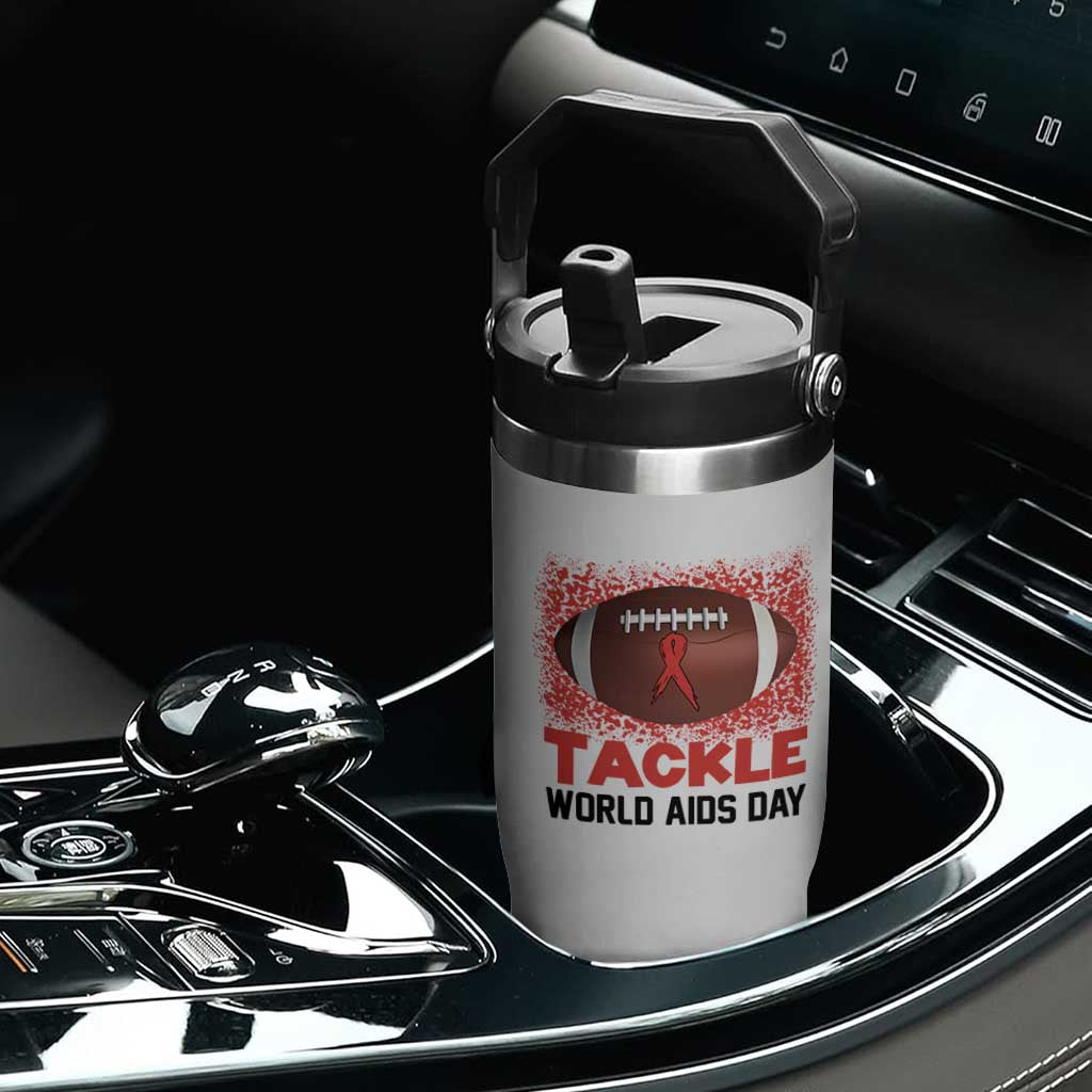Tackle World AIDS Day Flip Straw Tumbler Football HIV Awareness Red Ribbon TS12 Print Your Wear