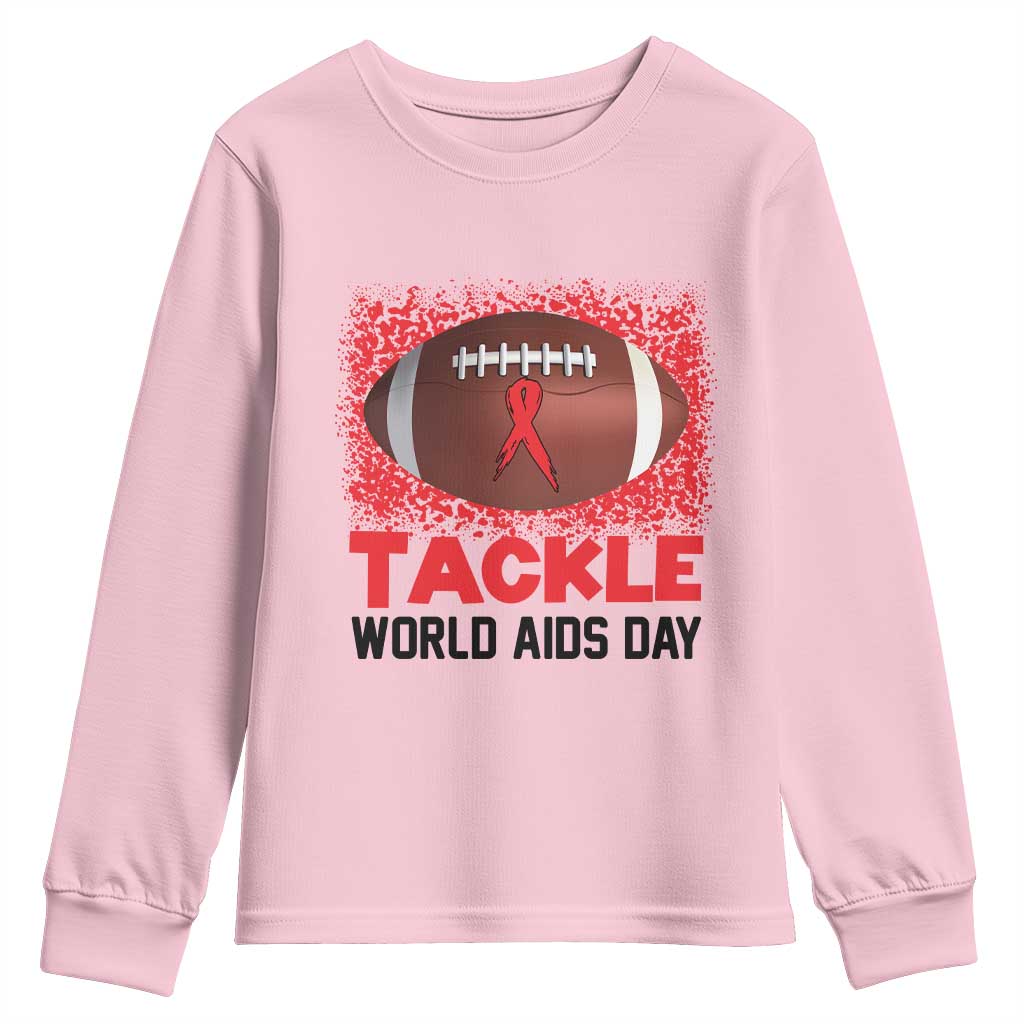 Tackle World AIDS Day Youth Sweatshirt Football HIV Awareness Red Ribbon TS12 Light Pink Print Your Wear