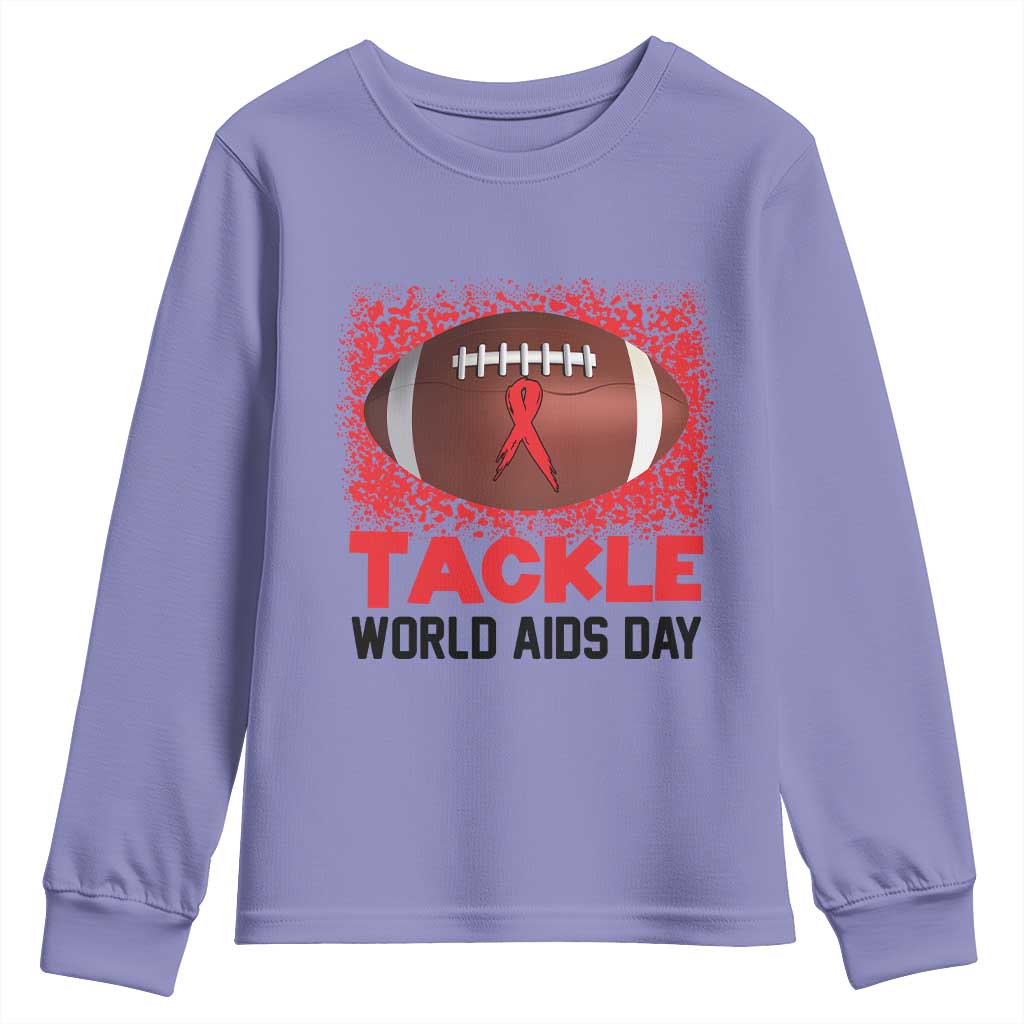 Tackle World AIDS Day Youth Sweatshirt Football HIV Awareness Red Ribbon TS12 Violet Print Your Wear