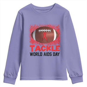 Tackle World AIDS Day Youth Sweatshirt Football HIV Awareness Red Ribbon TS12 Violet Print Your Wear