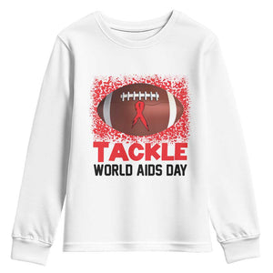 Tackle World AIDS Day Youth Sweatshirt Football HIV Awareness Red Ribbon TS12 White Print Your Wear