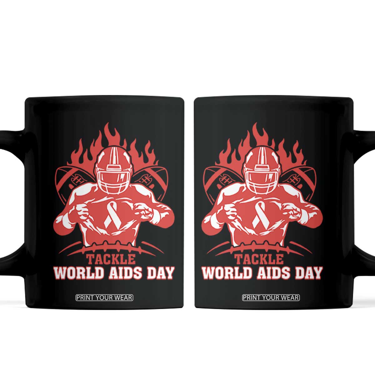AIDS Awareness Coffee Mug Ribbon HIV Tackle Football Gift TS12 Black Print Your Wear