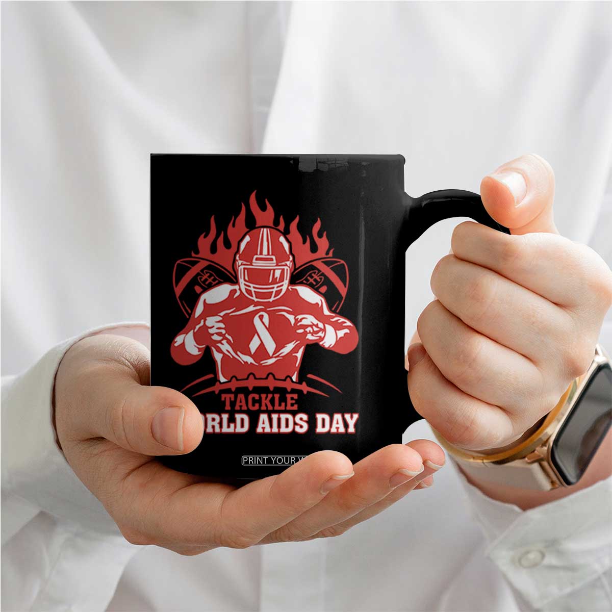 AIDS Awareness Coffee Mug Ribbon HIV Tackle Football Gift TS12 Print Your Wear