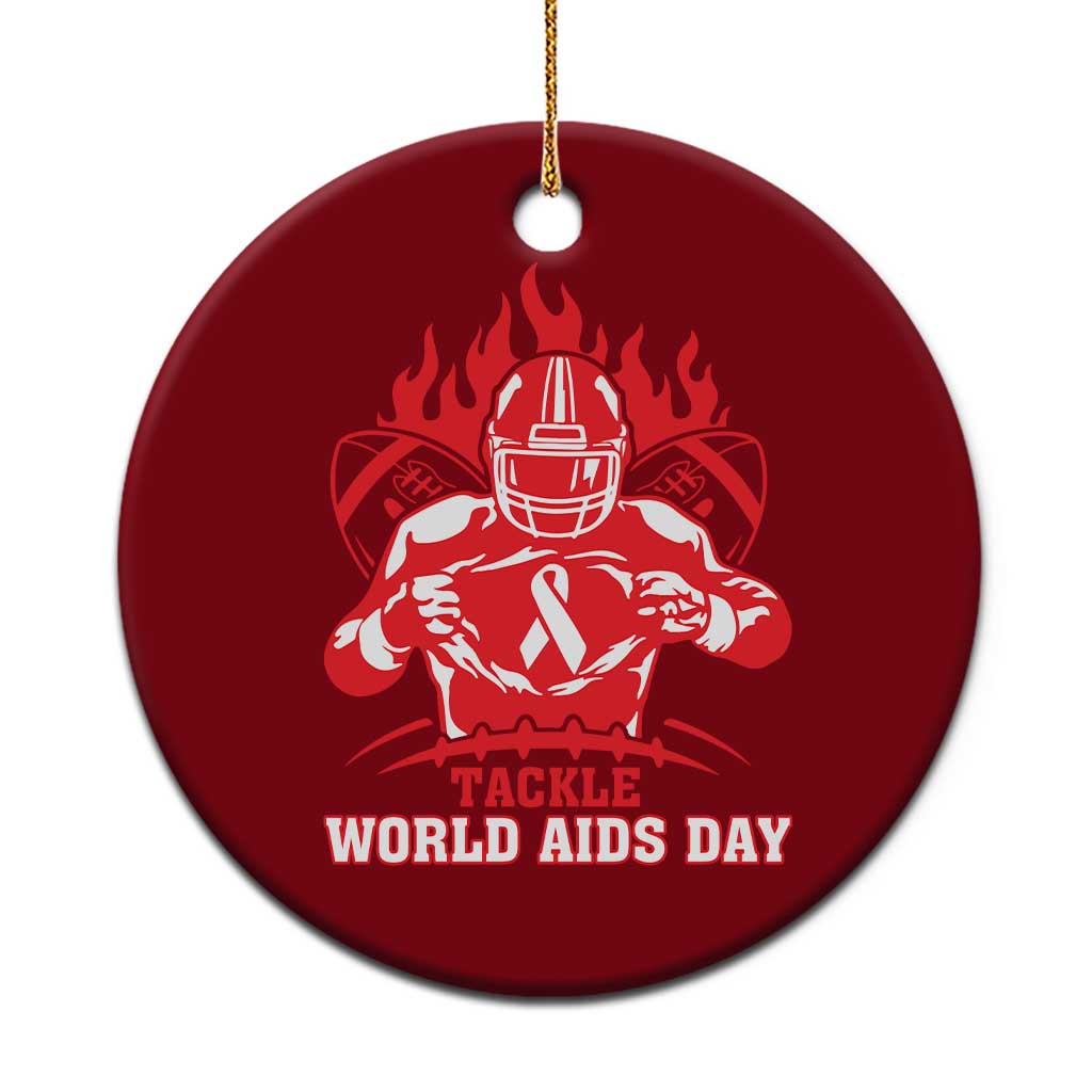 AIDS Awareness Ceramic Ornament Ribbon HIV Tackle Football Gift TS12 1pc Red Print Your Wear