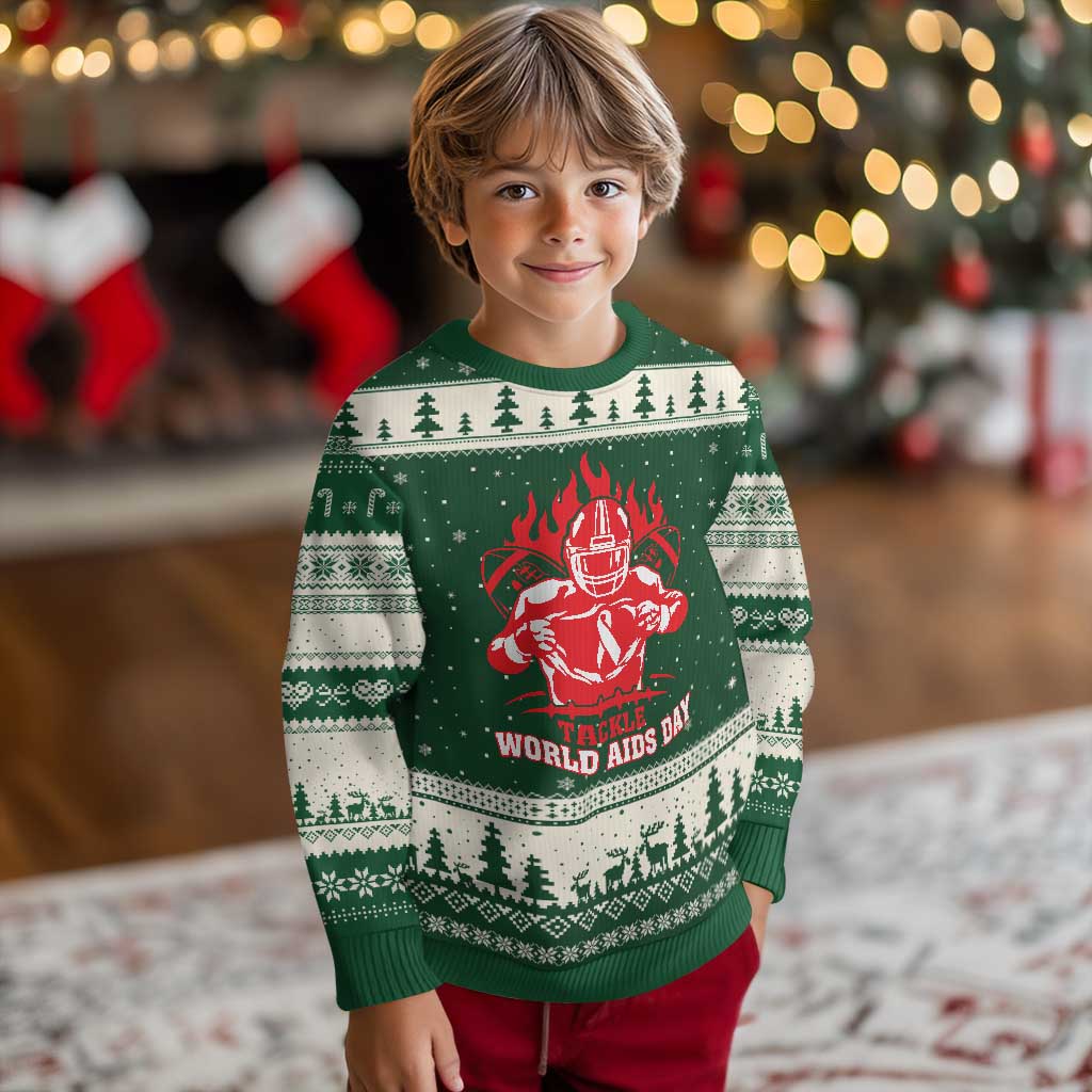 AIDS Awareness Ugly Christmas Sweater Ribbon HIV Tackle Football Gift TS12 Forest Green Beige Print Your Wear