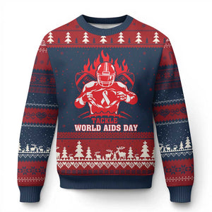 AIDS Awareness Ugly Christmas Sweater Ribbon HIV Tackle Football Gift TS12 Navy Red Print Your Wear