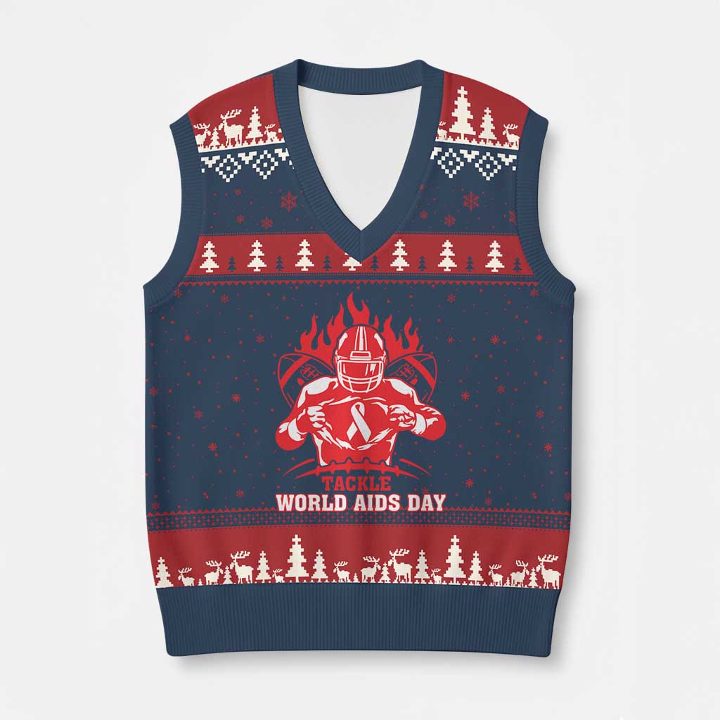 AIDS Awareness V-Neck Knit Sweater Vest Ribbon HIV Tackle Football Gift TS12 Navy Red Print Your Wear