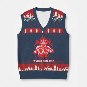 AIDS Awareness V-Neck Knit Sweater Vest Ribbon HIV Tackle Football Gift TS12 Navy Red Print Your Wear