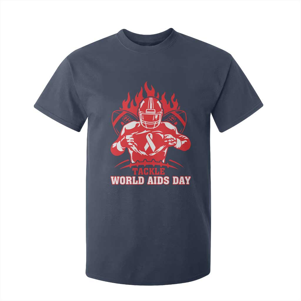 AIDS Awareness T Shirt For Kid Ribbon HIV Tackle Football Gift TS12 Navy Print Your Wear