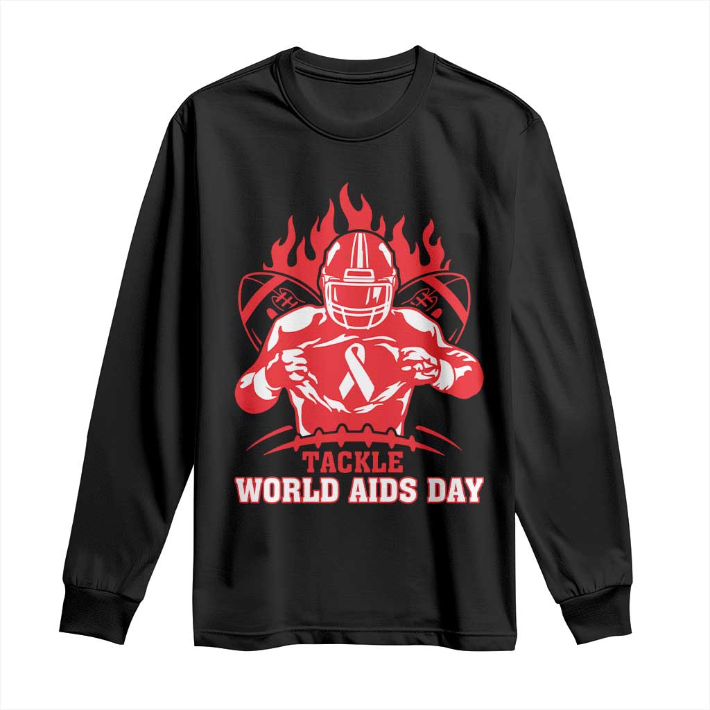 AIDS Awareness Long Sleeve Shirt Ribbon HIV Tackle Football Gift TS12 Black Print Your Wear
