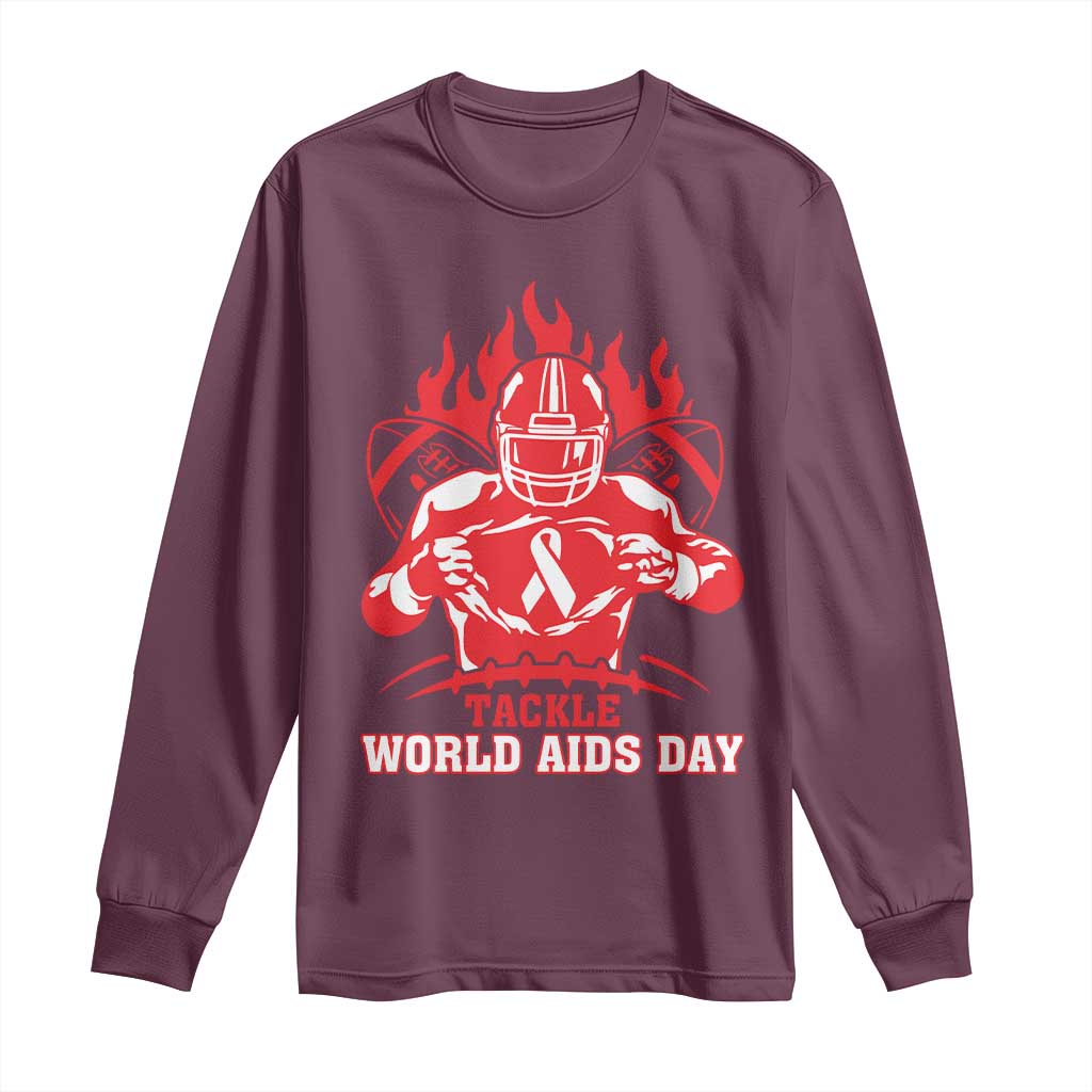 AIDS Awareness Long Sleeve Shirt Ribbon HIV Tackle Football Gift TS12 Maroon Print Your Wear