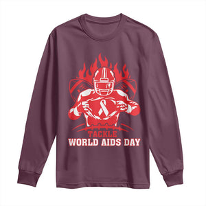 AIDS Awareness Long Sleeve Shirt Ribbon HIV Tackle Football Gift TS12 Maroon Print Your Wear