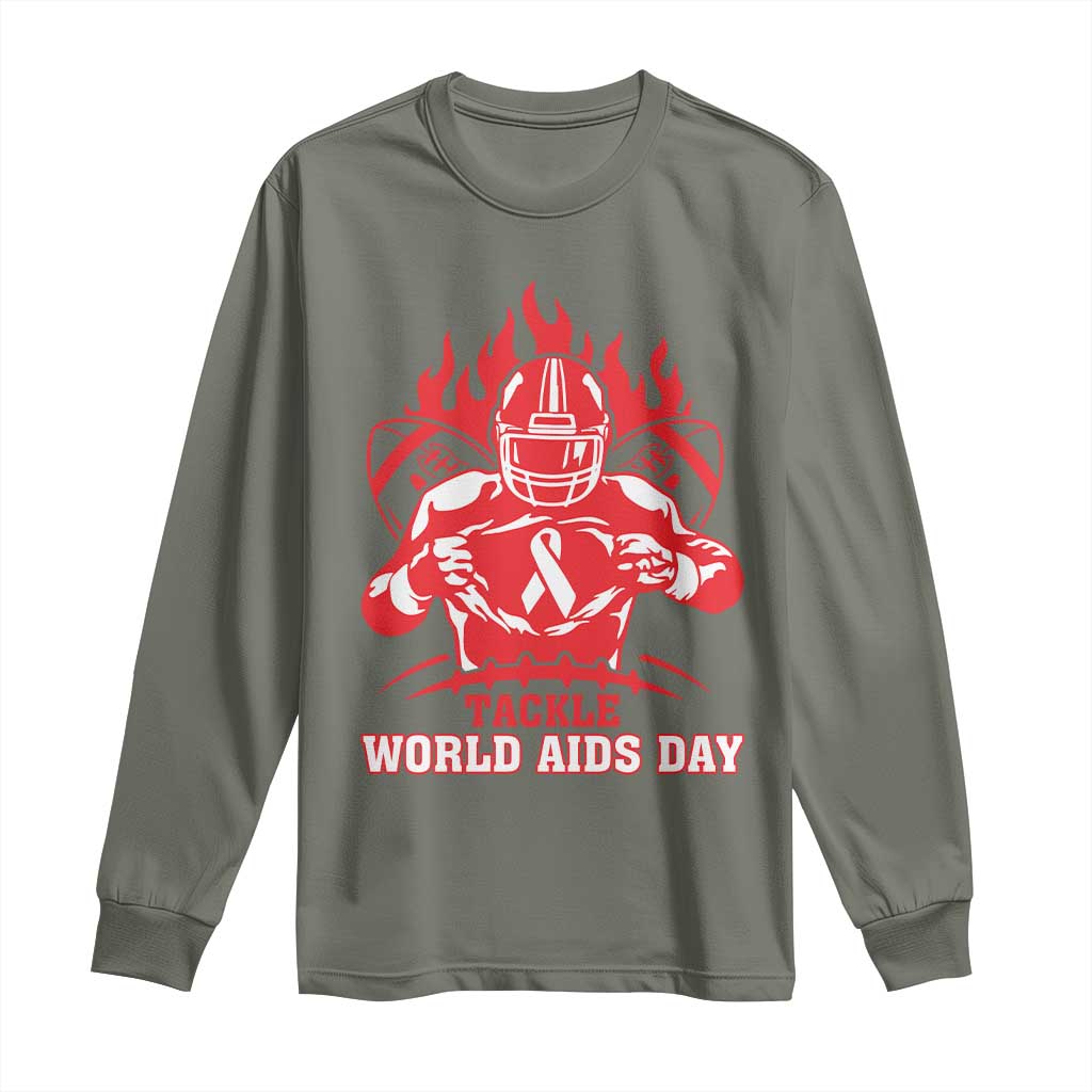 AIDS Awareness Long Sleeve Shirt Ribbon HIV Tackle Football Gift TS12 Military Green Print Your Wear