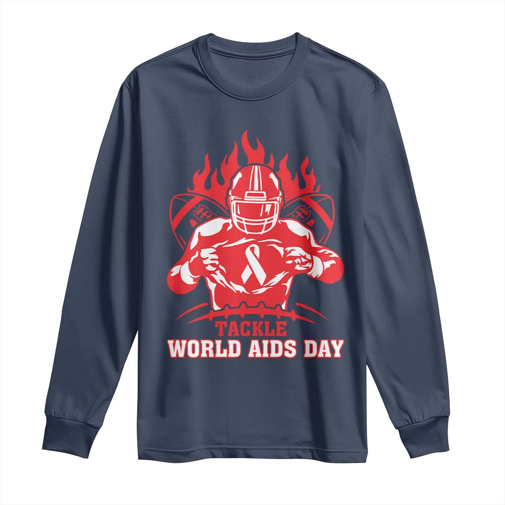 AIDS Awareness Long Sleeve Shirt Ribbon HIV Tackle Football Gift TS12 Navy Print Your Wear