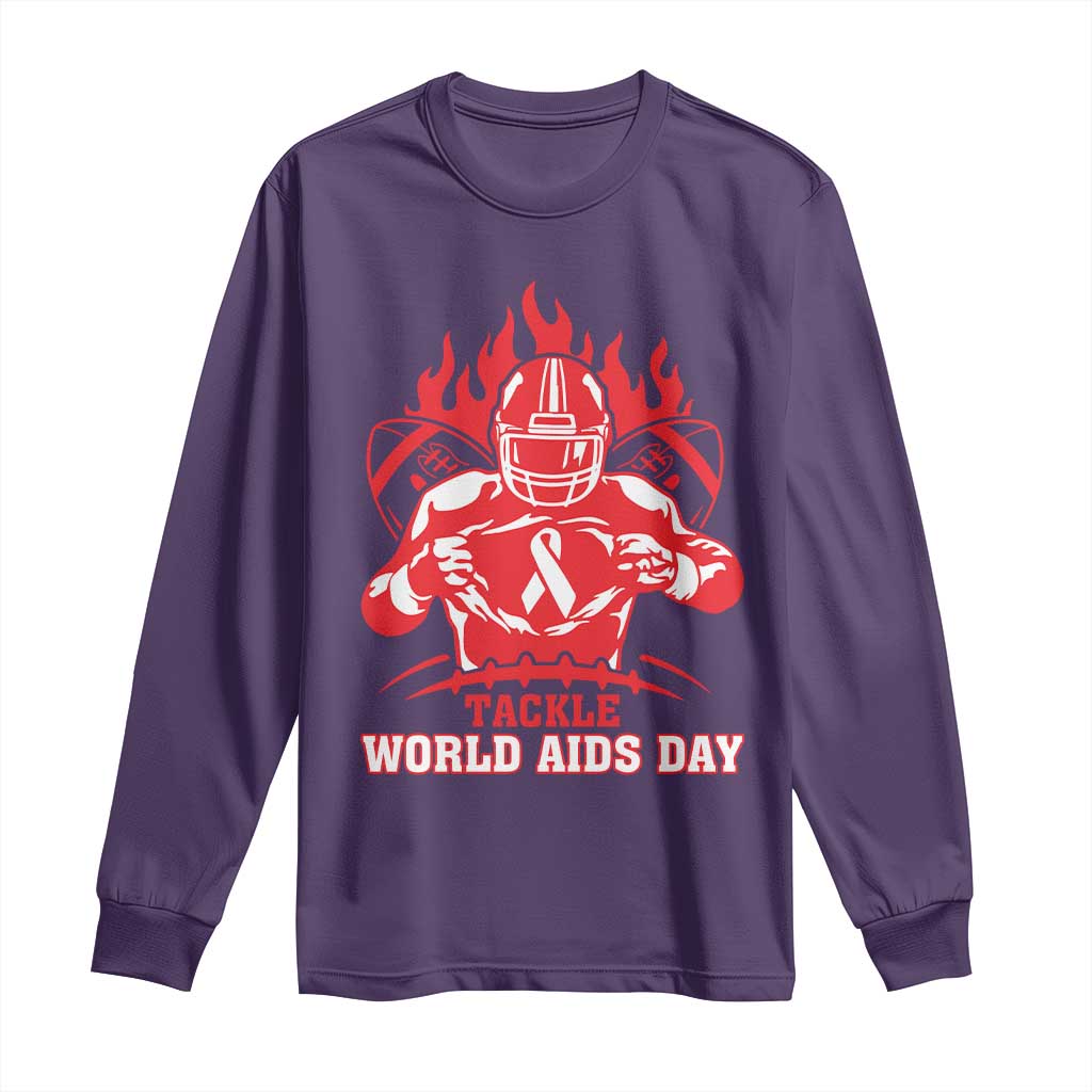 AIDS Awareness Long Sleeve Shirt Ribbon HIV Tackle Football Gift TS12 Purple Print Your Wear