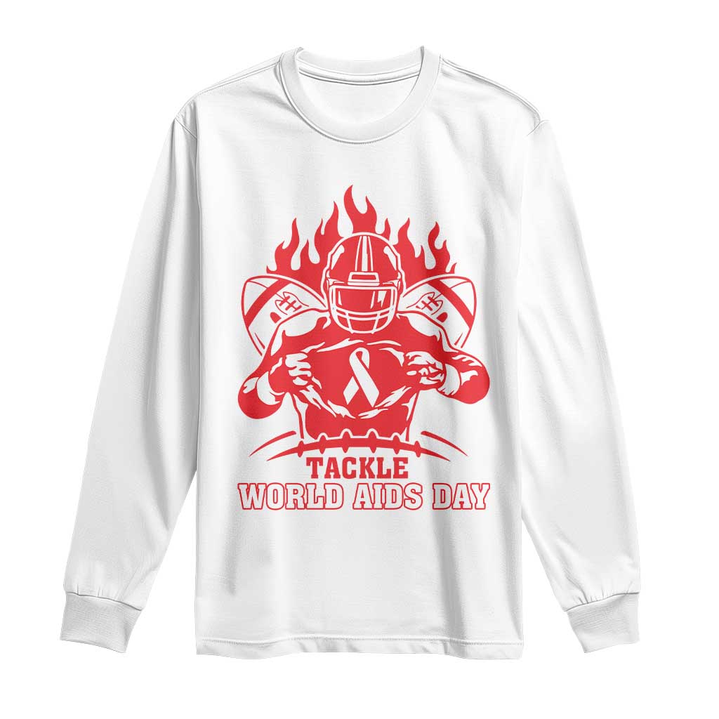 AIDS Awareness Long Sleeve Shirt Ribbon HIV Tackle Football Gift TS12 White Print Your Wear