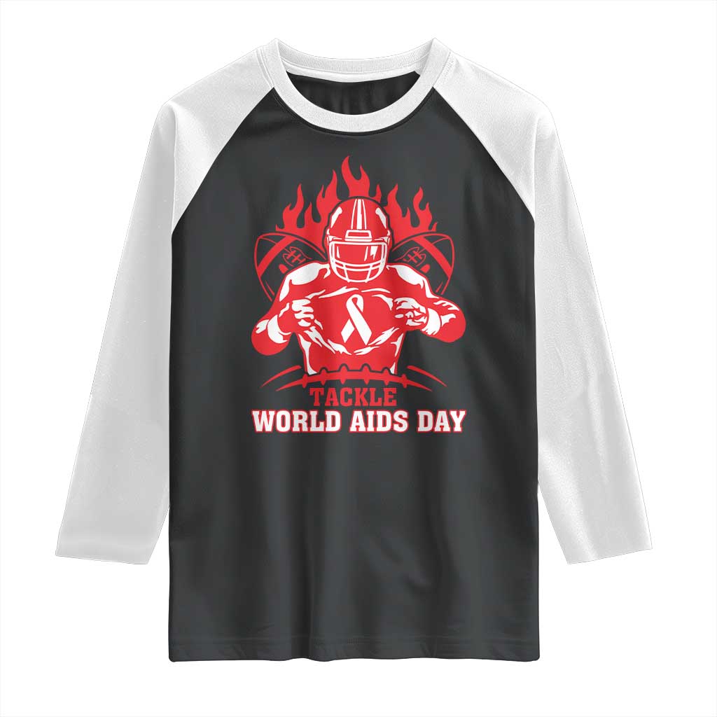 AIDS Awareness Raglan Shirt Ribbon HIV Tackle Football Gift TS12 Black White Print Your Wear