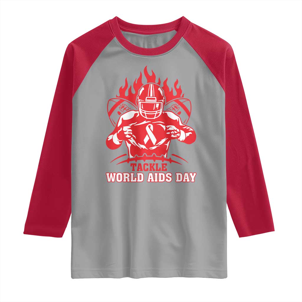 AIDS Awareness Raglan Shirt Ribbon HIV Tackle Football Gift TS12 Sport Gray Red Print Your Wear