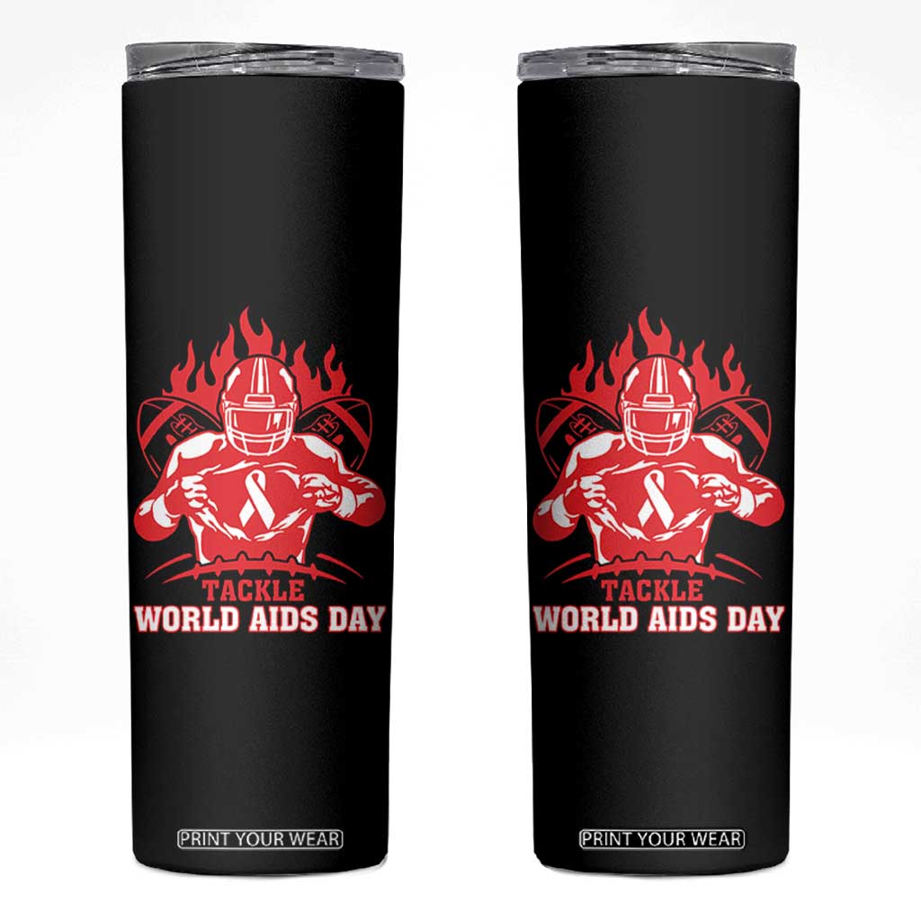 AIDS Awareness Skinny Tumbler Ribbon HIV Tackle Football Gift TS12 Black Print Your Wear