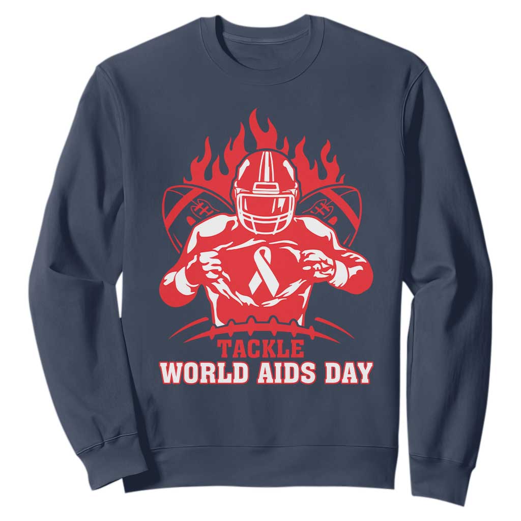 AIDS Awareness Sweatshirt Ribbon HIV Tackle Football Gift TS12 Navy Print Your Wear