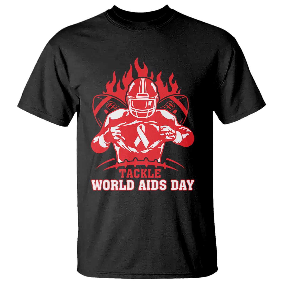 AIDS Awareness T Shirt Ribbon HIV Tackle Football Gift TS12 Black Print Your Wear