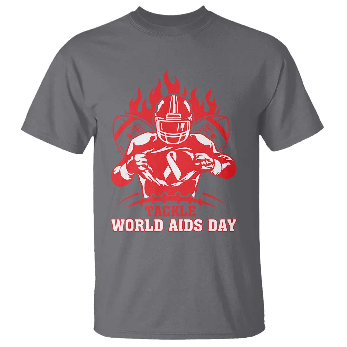 AIDS Awareness T Shirt Ribbon HIV Tackle Football Gift TS12 Charcoal Print Your Wear