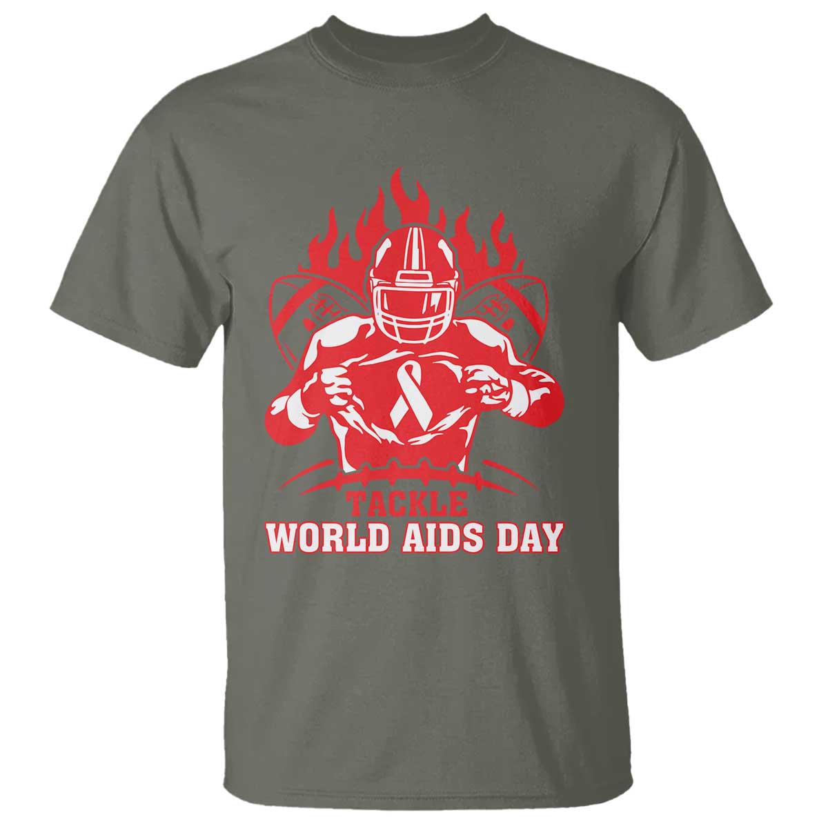 AIDS Awareness T Shirt Ribbon HIV Tackle Football Gift TS12 Military Green Print Your Wear