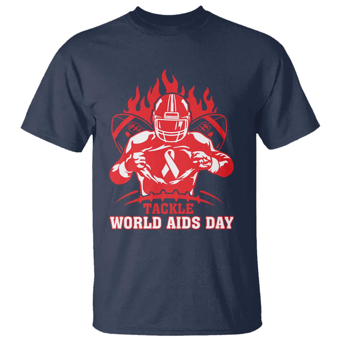AIDS Awareness T Shirt Ribbon HIV Tackle Football Gift TS12 Navy Print Your Wear