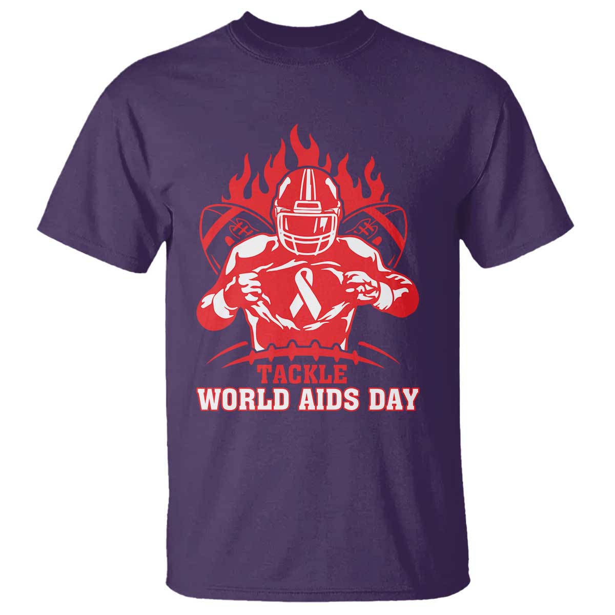 AIDS Awareness T Shirt Ribbon HIV Tackle Football Gift TS12 Purple Print Your Wear