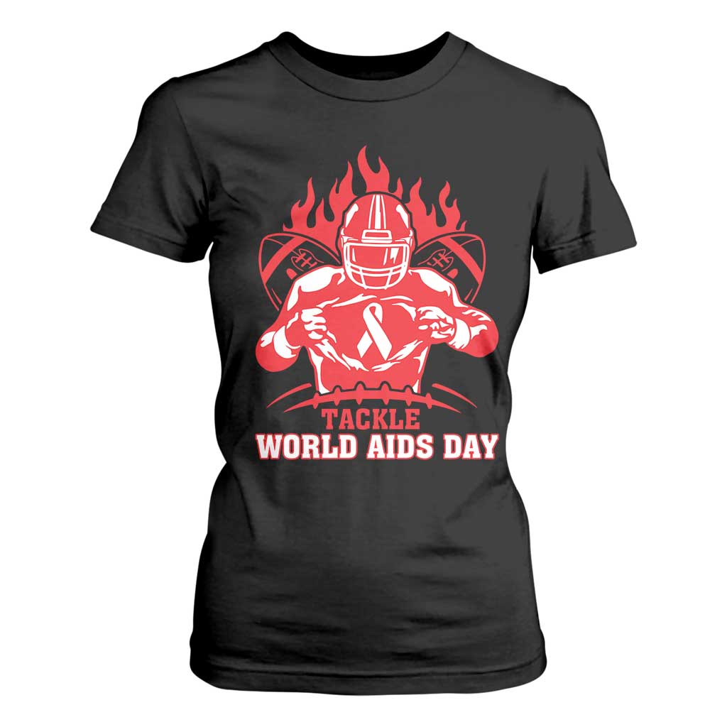AIDS Awareness T Shirt For Women Ribbon HIV Tackle Football Gift TS12 Black Print Your Wear