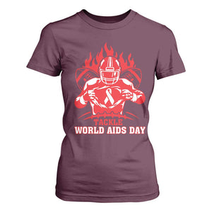 AIDS Awareness T Shirt For Women Ribbon HIV Tackle Football Gift TS12 Maroon Print Your Wear