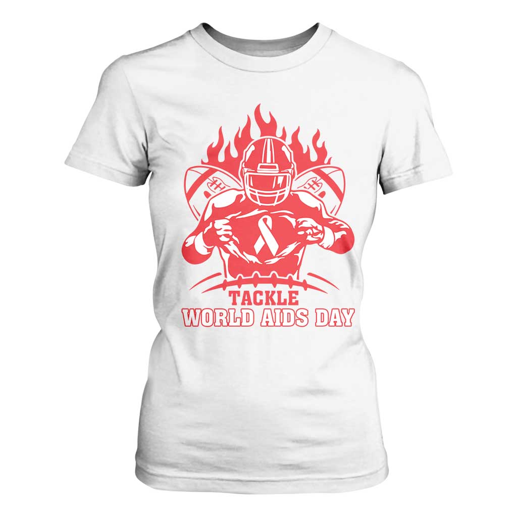 AIDS Awareness T Shirt For Women Ribbon HIV Tackle Football Gift TS12 White Print Your Wear