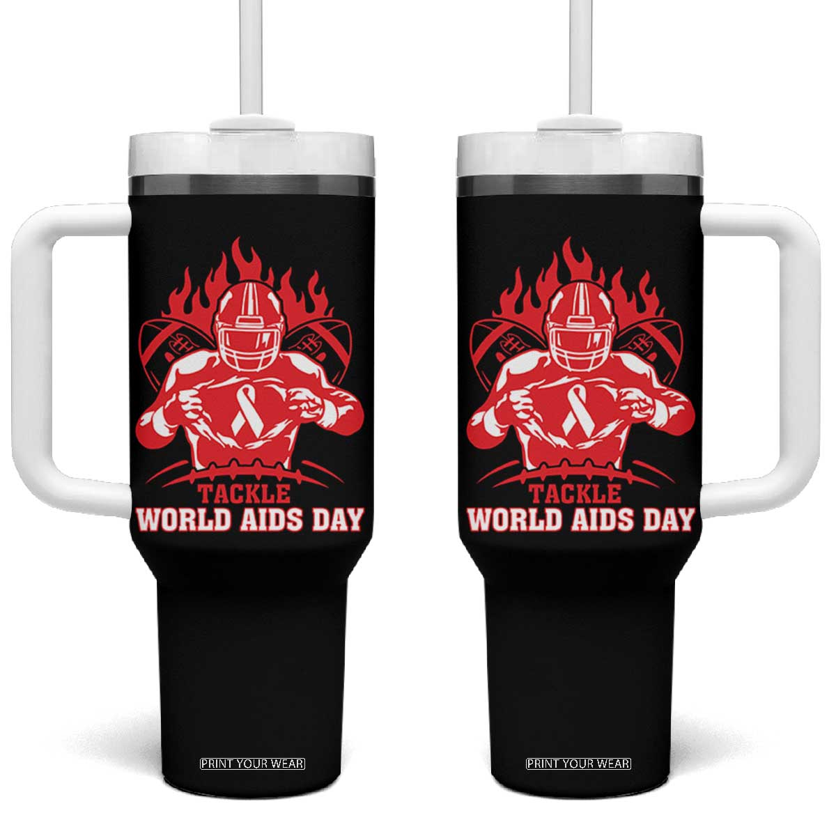 AIDS Awareness Tumbler With Handle Ribbon HIV Tackle Football Gift TS12 One Size: 40 oz Black Print Your Wear